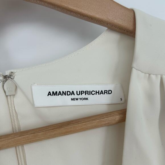 Amanda Uprichard Cream Midi Dress Size Small – Ruched & Ruffled - Picture 2 of 8